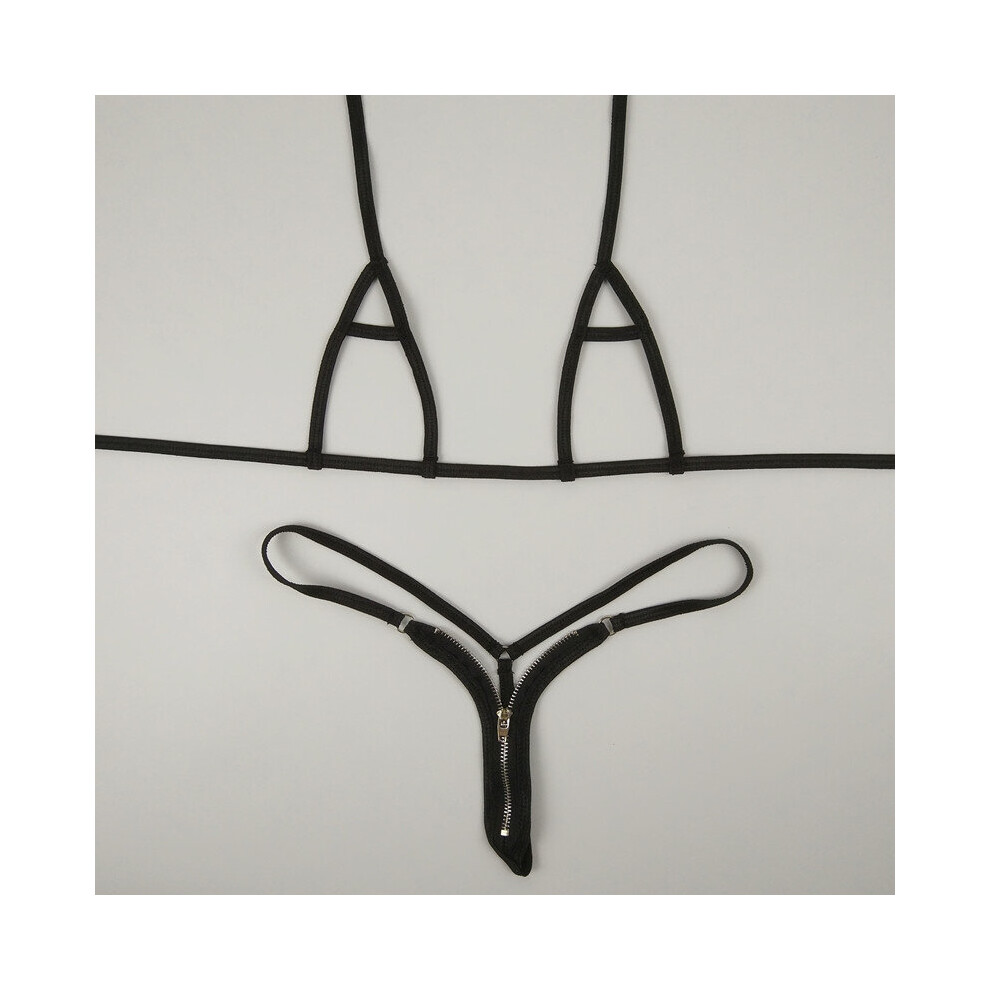Black Exotic Micro Bikinis Open Crotch Extreme Sexy Zipper Swimsuit Swimwear Women Hollow Out Sexy Bathingsuit Nightwear Thong String