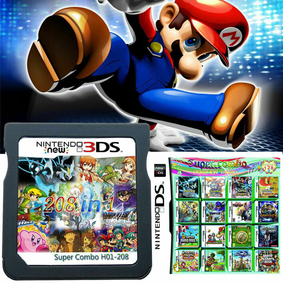 208 In 1 Video Game Cartridge Card for NDS NDSL 2DS 3DS 3DSLL 3DSXL