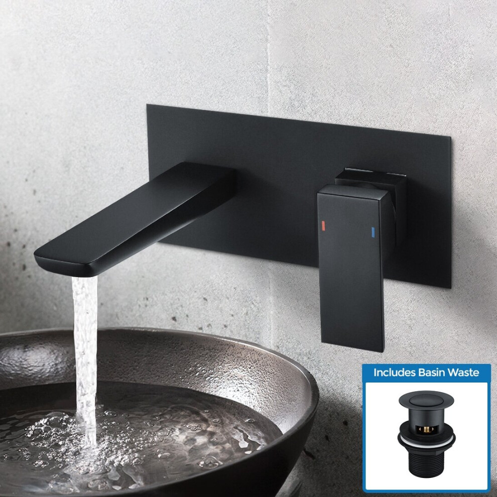 Keninton Wall Mounted Basin Mixer Black Matt Tap And Waste