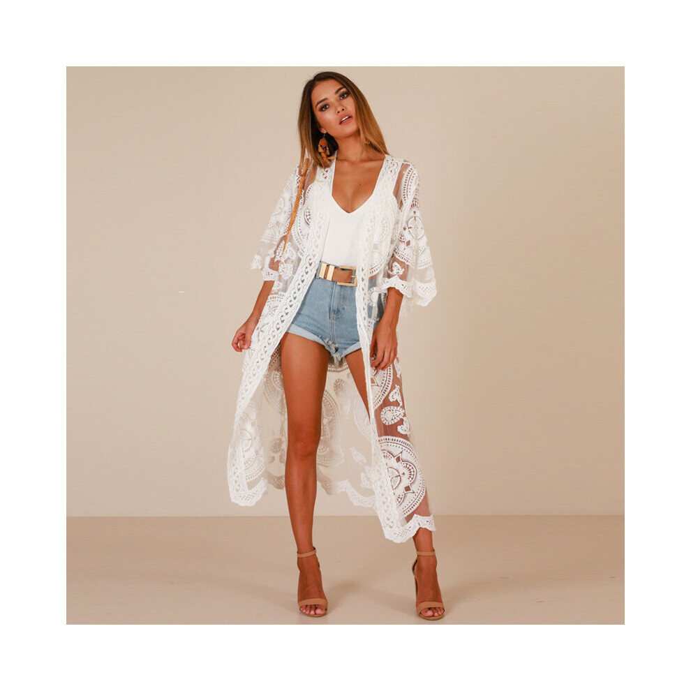 Women Lace Sheer Beach Dress Bikini Cover-ups Casual Loose Cardigan Long Dress Kimono Summer Swimwear Cover Up-image-OPC-PBQPP7Q-NEW