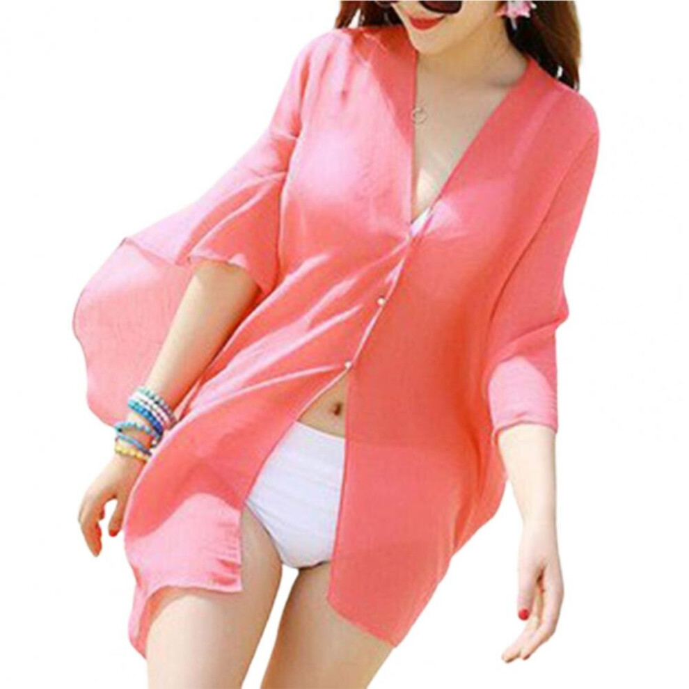 Stylish Casual Bright Sunscreen Dress Swimsuit Cardigan Single Breasted Breathable-image-OPC-PBQPQ2K-NEW