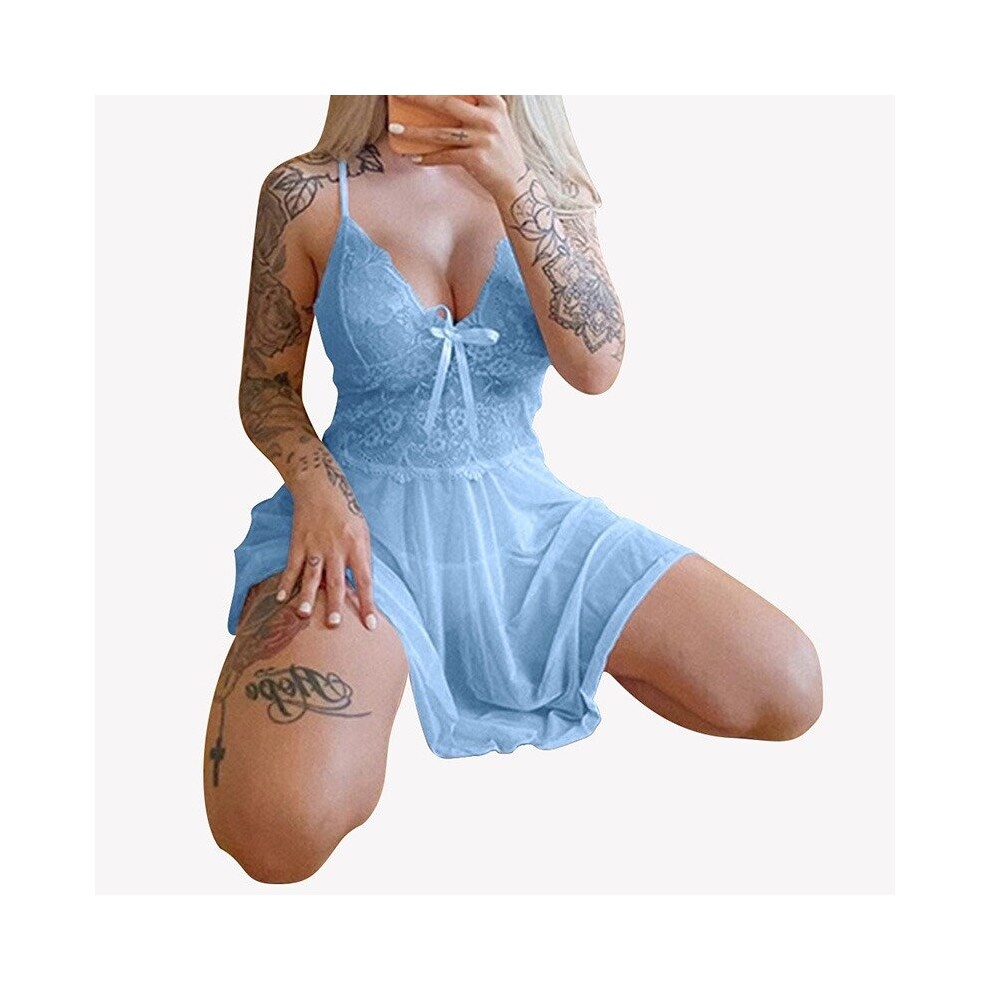 See-Through Stitching Lace Women's Nightdress Deep V Collar Mesh Sleeveless Sexy Nightgowns Homewear Female Mini Sleeping Dress-image-OPC-PBQPR6H-NEW