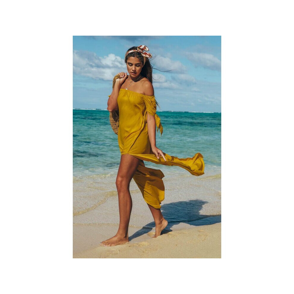 Sexy Off Shoulder Beach Dress Women Tunic Swimsuit Short Sleeve Solid Cover Up Summer Maxi Beach Dresses-image-OPC-PBQPRMN-NEW