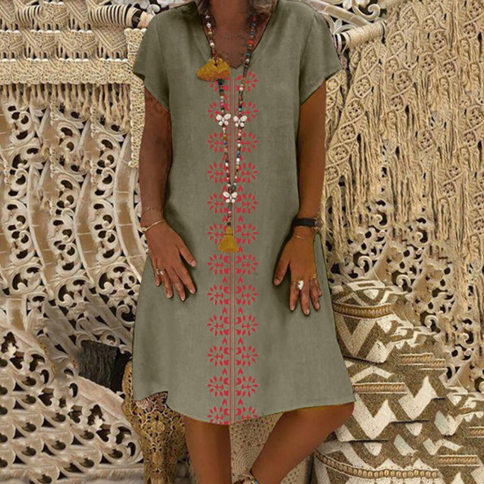 Cotton Linen Dress Women Summer Boho Style V-neck Vintage Print Sundrses  Beach Holiday Dresses Plus Size Dress Vestidos Female on OnBuy