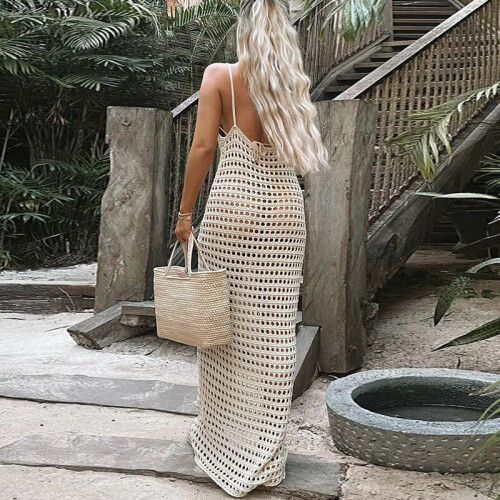 Knitted Crochet Maxi Cover Ups Dress Sexy Backless Hollow Out Beach Dress for Women Summer Holiday Lady Outfits on OnBuy