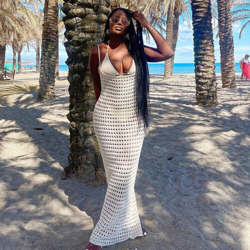 Knitted Crochet Maxi Cover-Ups Dress Sexy Backless Hollow Out Beach Dress  for Women Summer Holiday Lady Outfits on OnBuy