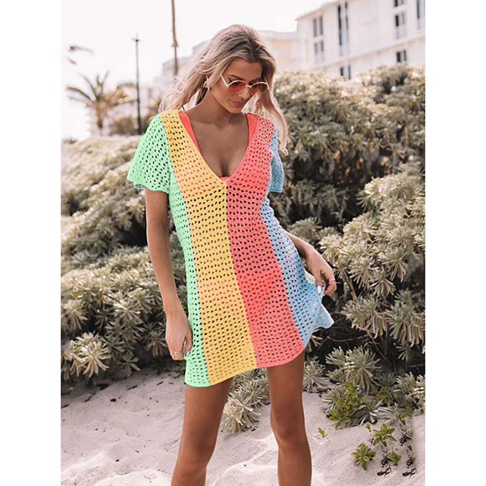 Knitted Beach Cover-up Boho Style Summer Mini Dress V Neck Bikini Cover Up Sexy Tunic For Beach Swim Suit Cover Up Kaftan Pareo-image-OPC-PBQPSW9-NEW