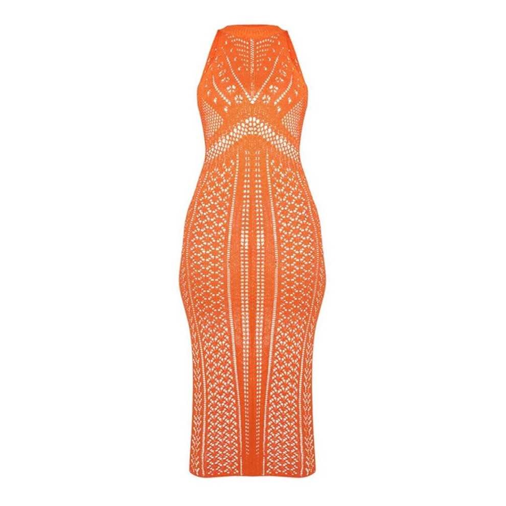 Sexy Hollow Knitted Beach Dress Sleeveless See-Through Holiday Long Skirt Bikini Cover Up Summer Beach Wear Swim Lady-image-OPC-PBQPTNM-NEW