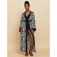 Casual Zabra Striped Long Kimono Bathing Suit Cover-ups Summer Clothing Women Tunic Beach Wear Swim Suit Cover Up Q1499