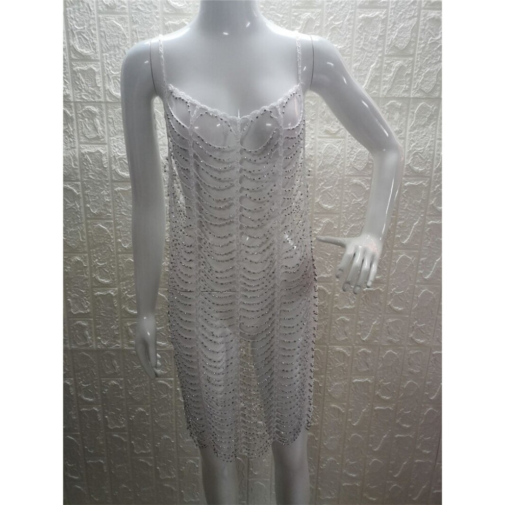 Sexy Mesh Rhinestones Summer Dress Women Perspective Diamond Fishnet Bodycon Dress Beach Club Party Dresses Vestidos-image-OPC-PBQPTS6-NEW