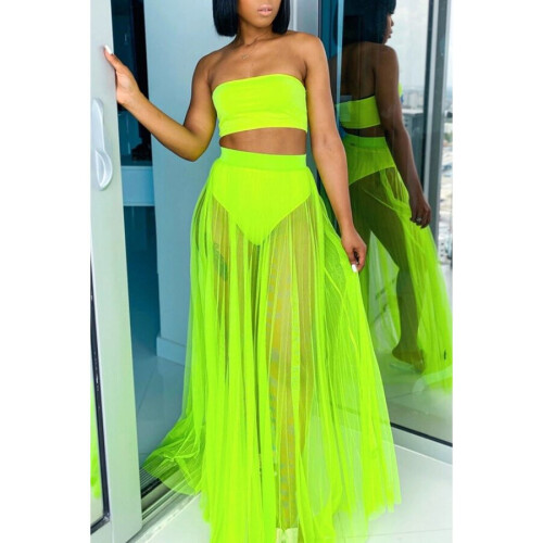 Summer Beach Outfits Sexy Neon Clothes Strapless Crop Top Mesh Pleated Skirt Women Two Piece Sets Party Clubwear on OnBuy Summer Beach Outfits Sexy Neon Clothes Strapless Crop Top Mesh Pleated Skirt Women Two Piece Sets Party Clubwear on OnBuy