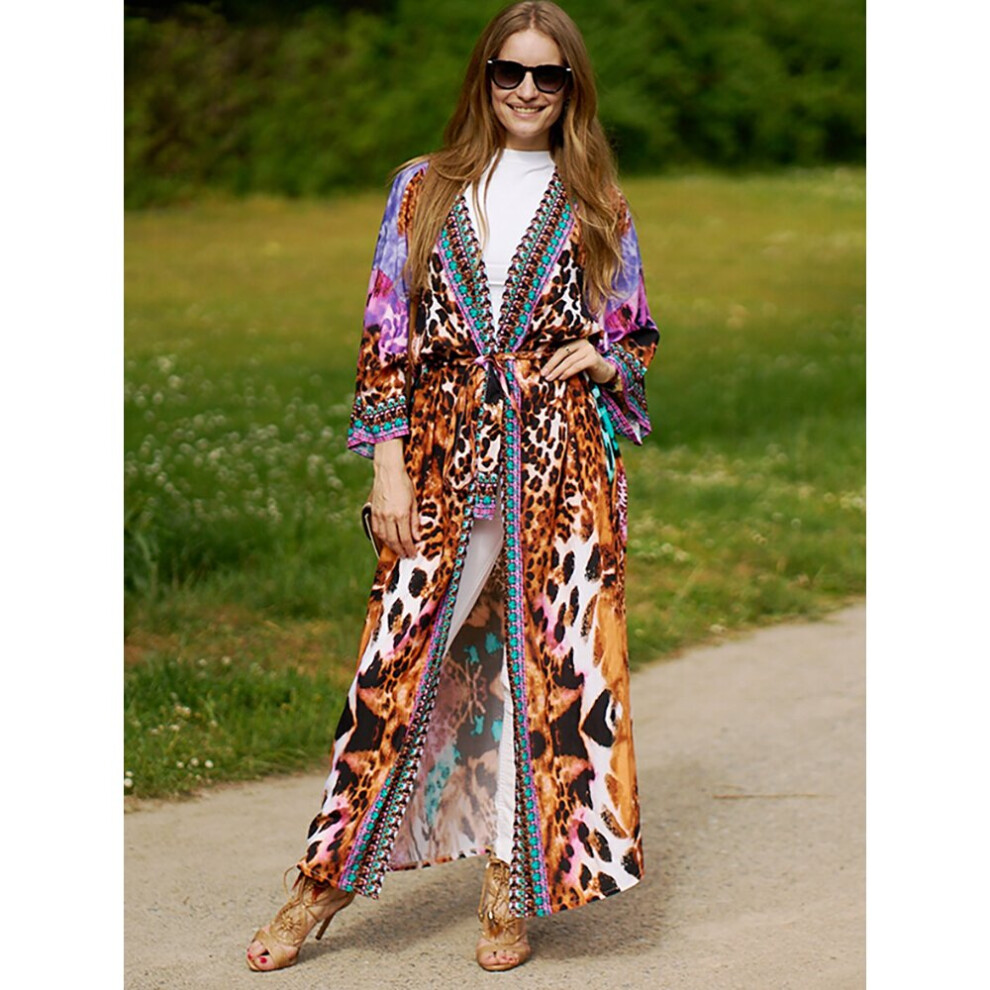 Over size Beach Kimono Print Leopard Rayon Beach Cover up Tunic for Beach Kaftan Pareos Long Dress Belt Summer Beachwear-image-OPC-PBQPV6B-NEW