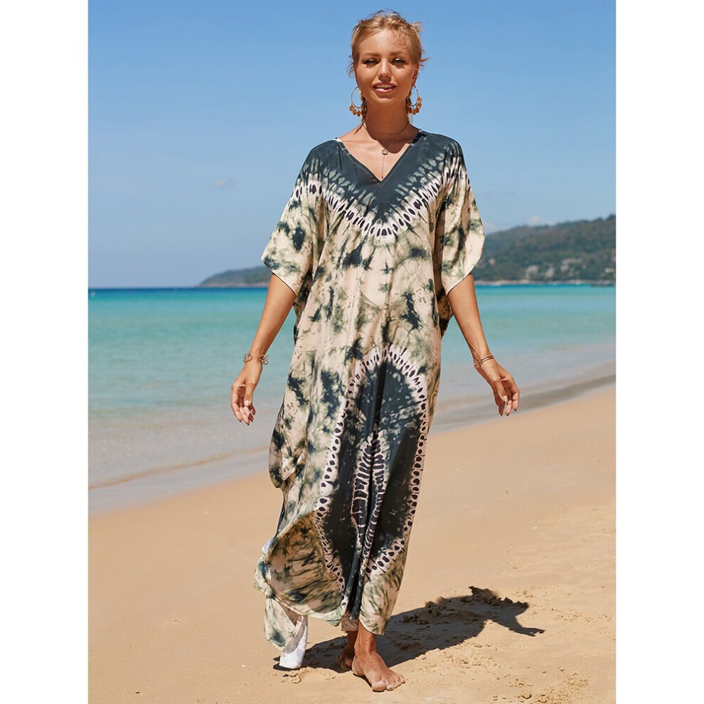 Tie-dye Beach Cover Ups Dress for Women Kaftan Beachwear (Length-141cm / 55.5inch)-image-OPC-PBQPVRR-NEW