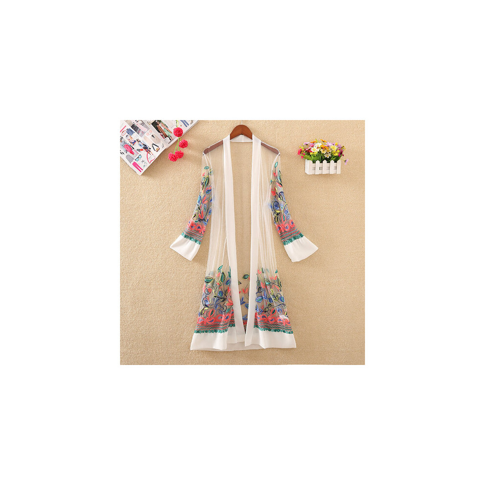Summer Retro Embroidery Mesh Cardigan Women's Thin Sunscreen Shirt Mid-length Loose Long-sleeved Outer Shawl-image-OPC-PBQPWPS-NEW