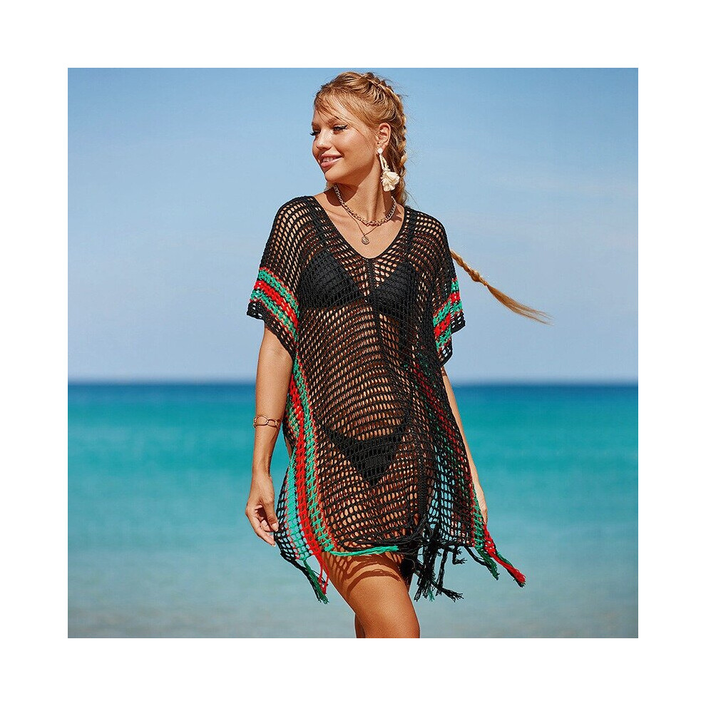 Crochet Fishnet Beach Cover Up Women Tassels Beach Dress Knitted