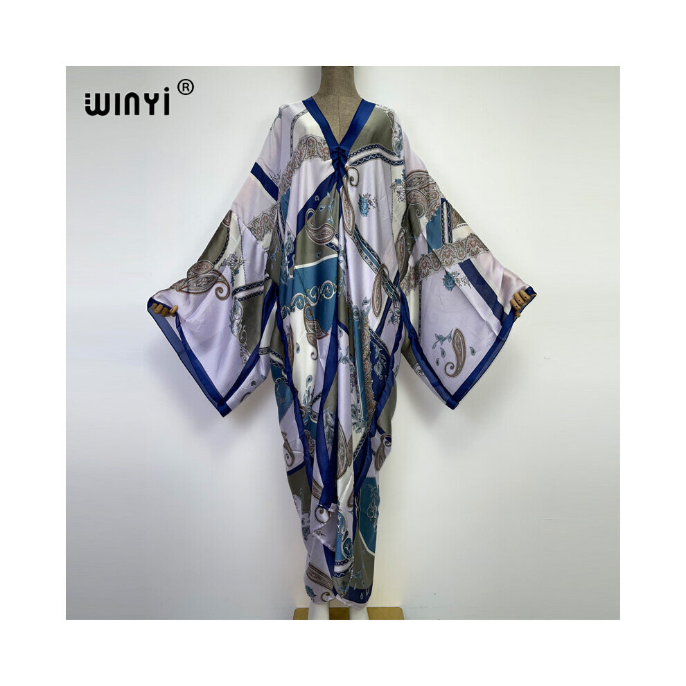 Quick-drying sexy Bohemian Printed Loose Beach cover up Dress Africa Kaftan Women silk feeling Size Beachwear Dress-image-OPC-PBQPX99-NEW