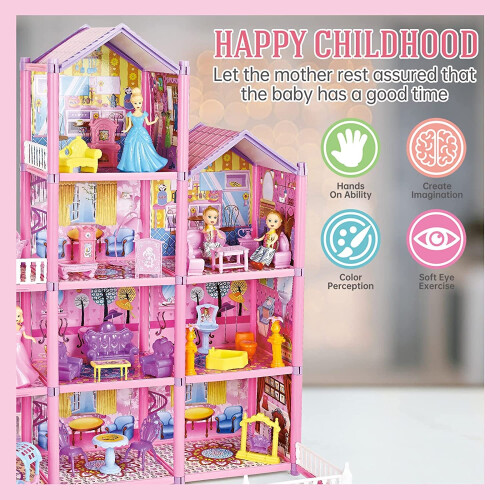 Princess My first Dolls House Kids Pink Grand Four Story Castle Dolls House Playset With Furniture Outdoor Space Open Sided For Girls on OnBuy