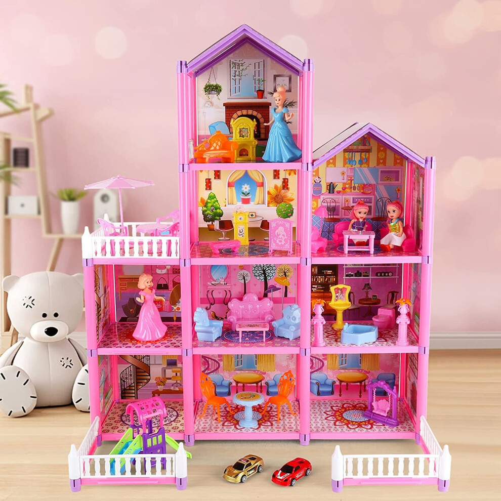 Princess My first Dolls House Kids Pink Grand Four Story Castle Dolls House Playset With Furniture Outdoor Space Open Sided For Girls on OnBuy