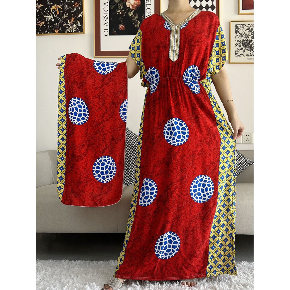 Casual Cotton Dashiki Print Short Sleeve Long Dress With Scarf African Dresses For Women Maxi Long Dress Vestidos on OnBuy