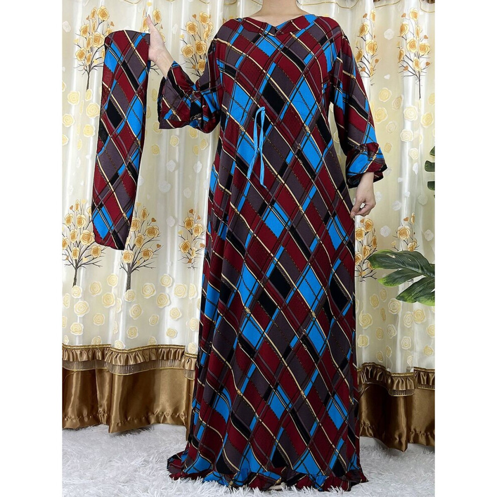Style Long Sleeve African Dashiki Floral Diamond Printing Long Cotton Lady Summer Maxi Casual Dresses Vestidos-image-OPC-PBQPYVN-NEW