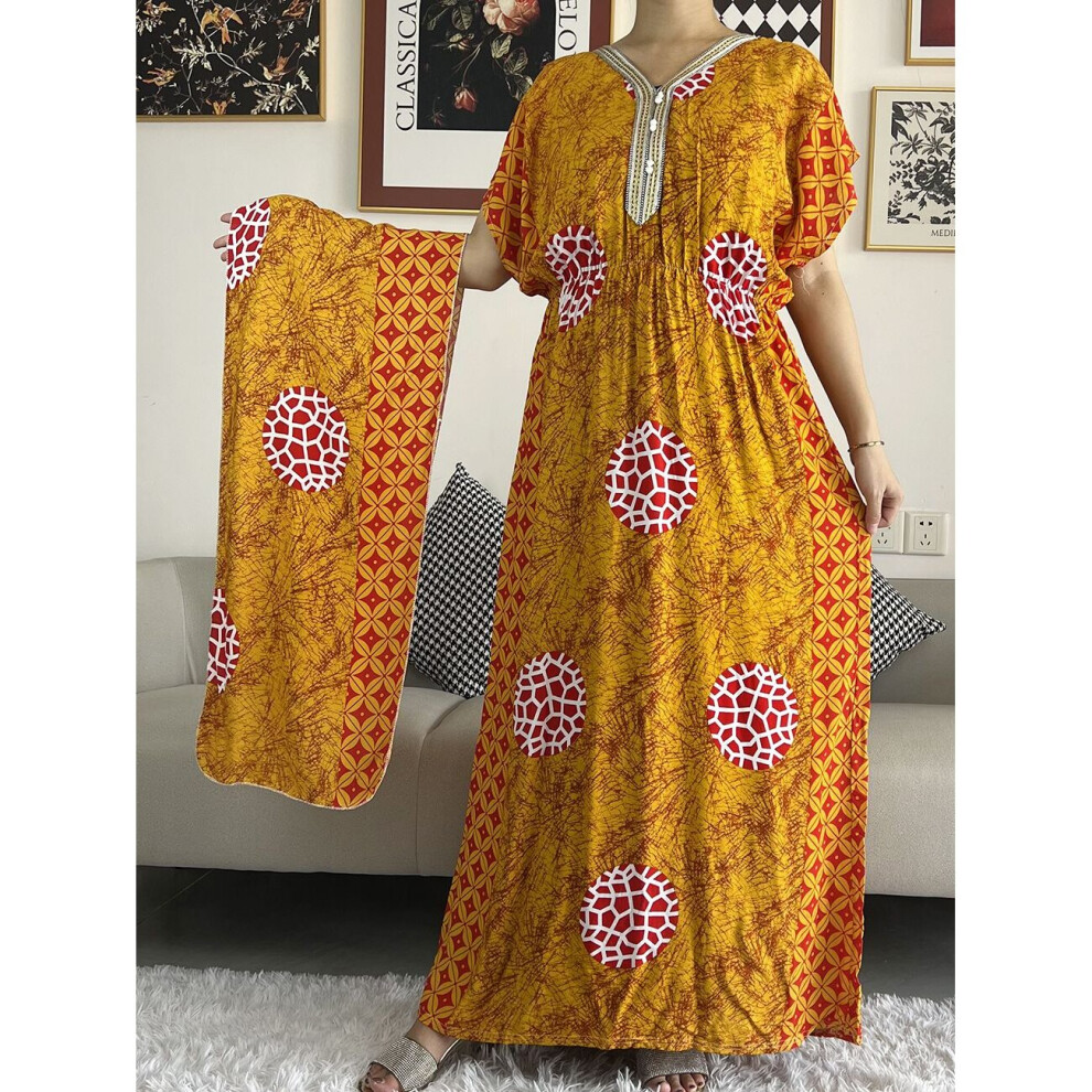 Casual Cotton Dashiki Print Short Sleeve Long Dress With Scarf African Dresses For Women Maxi Long Dress Vestidos on OnBuy