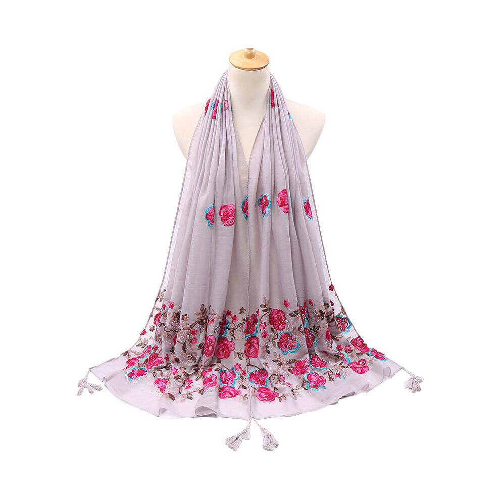 Floral Embroidered Hijabs for Woman Tassel Shawl Wrap Coton Scarf for Muslim Women Islam Turban Abaya Muslim Women Clothing-image-OPC-PBQPYWH-NEW