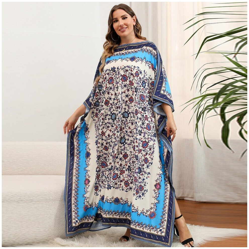 African Dress For Women Cover-up Muslim Abaya Dubai Arabic Thin Nigeria Abayas Floral 3/4 Sleeves Islam Maxi Dress-image-OPC-PBQQ262-NEW