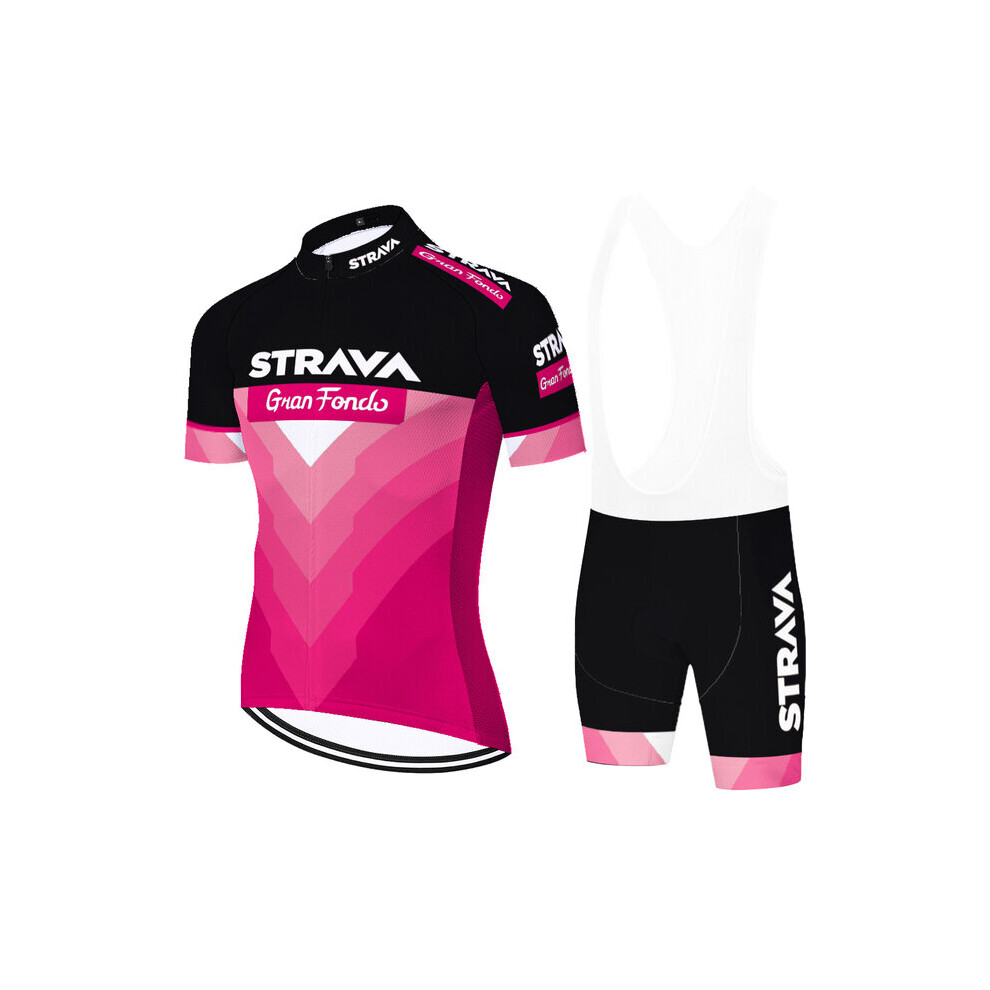 (Pink L) 2023 Men's Cycling Jersey Short Sleeve + Bib Shorts Kit MTB GEL Euipe de Pro Cycling Clothing 