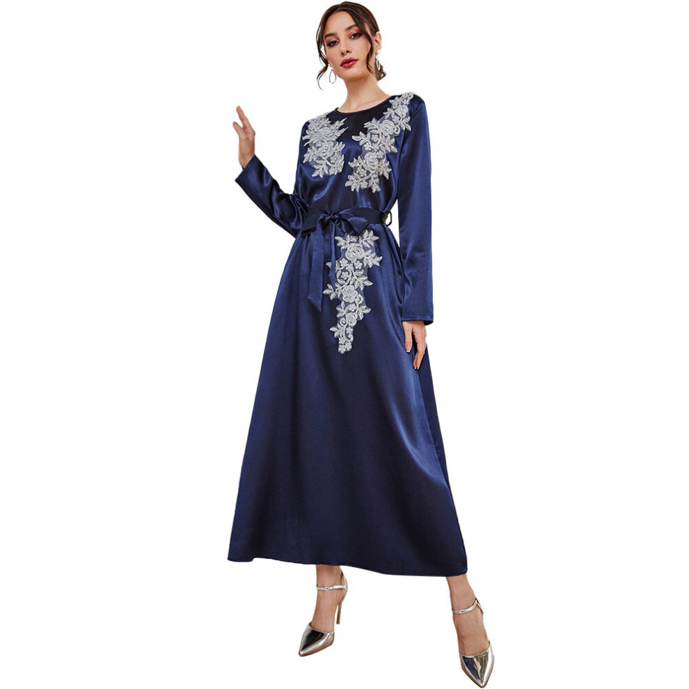 Wepbel Navy Muslim Dress Abaya Islamic Clohting Long Sleeve Dress Embroidered Dress Caftan Slim Fits Ramadan Kaftan Abaya-image-OPC-PBQQ2G7-NEW