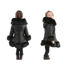 (Black, 5-6 Years) Girls Kids Winter Coat Jacket PU Puffer Fur Hooded
