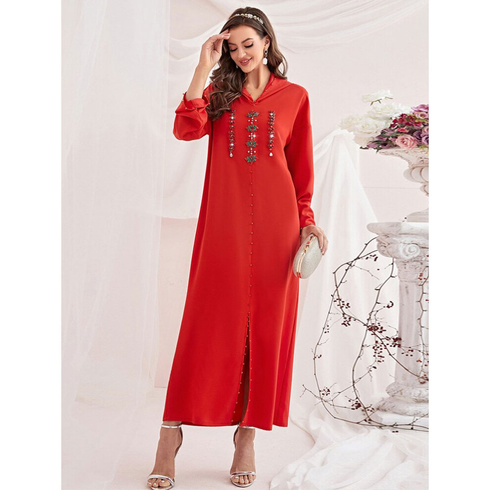 Hoodies Abaya Long Dress Moroccan Kaftan Handsewn Rhinestones for Women Muslim Hooded Party Dresses Dubai Gulf Jalabiya Robe-image-OPC-PBQQ5HC-NEW