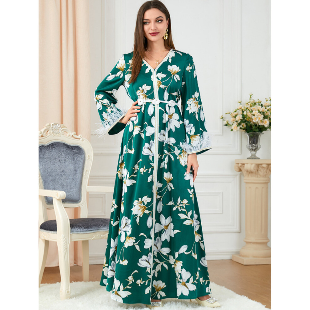 Autumn Morocco Dress Muslim Women Abaya Feather Abayas Dubai Turkey Islam Party Dresses Kaftan Robe Longue Vestidos Largos-image-OPC-PBQQ5FR-NEW