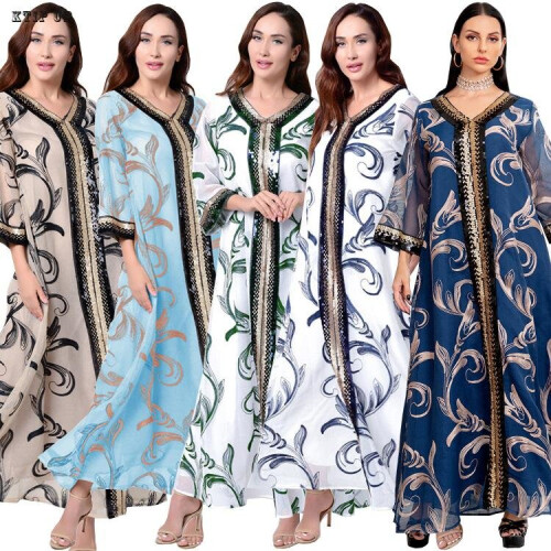 Ramadan Eid Mubarak Kaftan Satin Dubai Abaya Turkey Islam Muslim Long