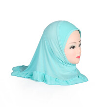 YYZ22 Girls Hijab Headscarf Flower Ruffles Splicing Abaya Kids Muslim Arab Headwear