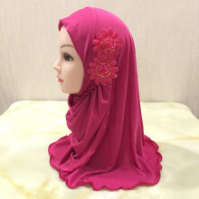 YYZ4 2-7years old Girls Hijab Headscarf Flower Abaya Kids Muslim Arab Headwear