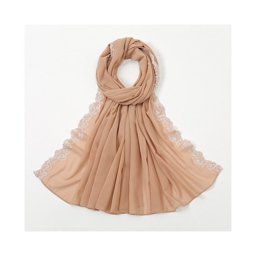 Lace Scarf Bubble Chiffon Hijabs Muslim Headscarf Shawl Islamic Head Cover Wrap Embroidered Scarfs Woman Veil Eid Abaya Turban-image-OPC-PBQPYYY-NEW