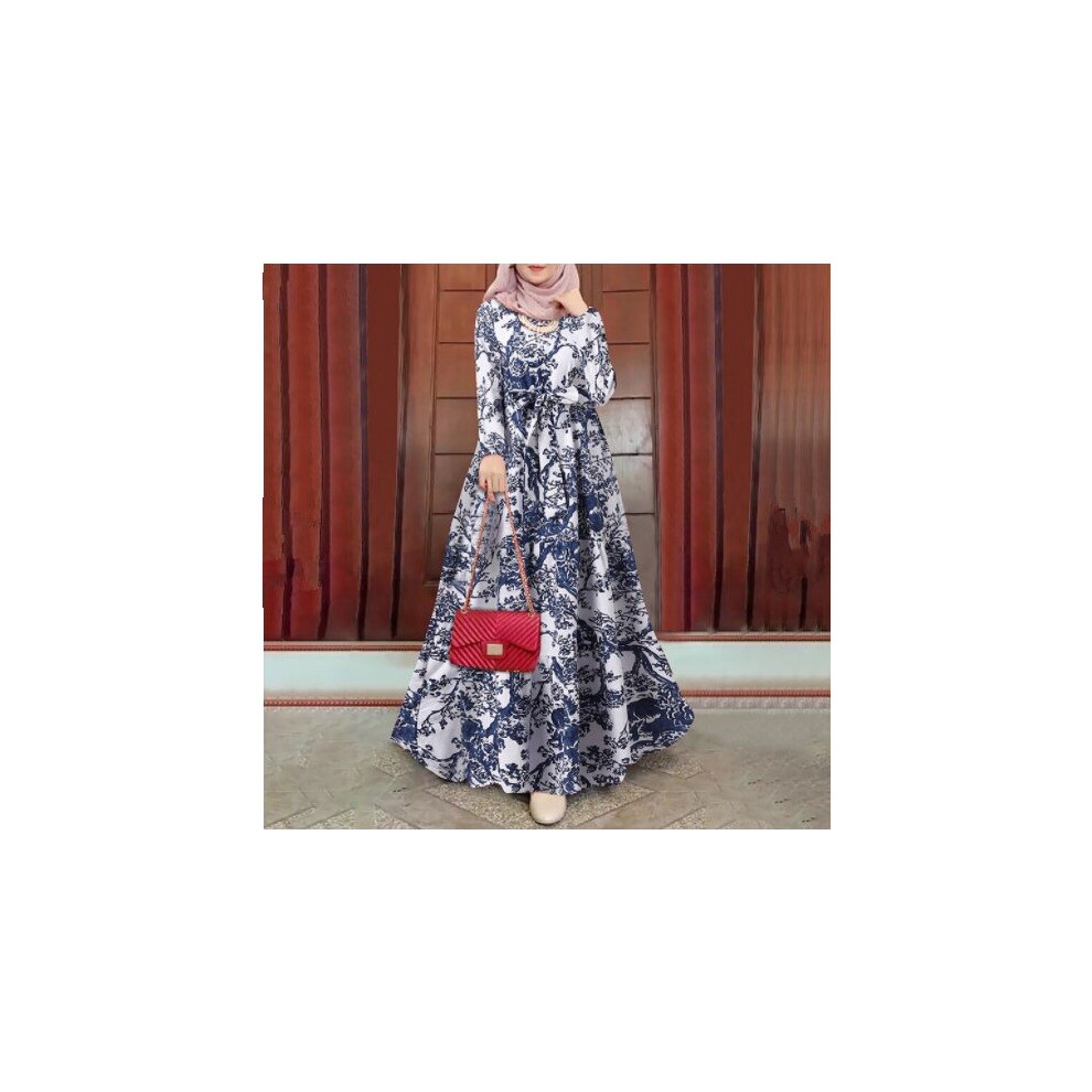 Moroccan Catanf Dubai Abaya Hijab Dress Retro Long Dress Women Muslim Print Loose Pullover Plus Size Dress Vestidos