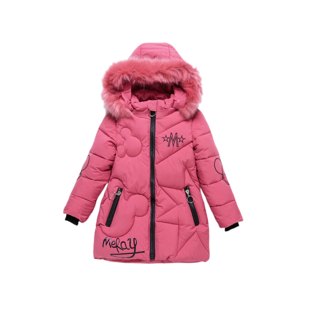 (Pink, 5-6 Years) Kids Girls Long Coat Padded Winter Jacket Puffer