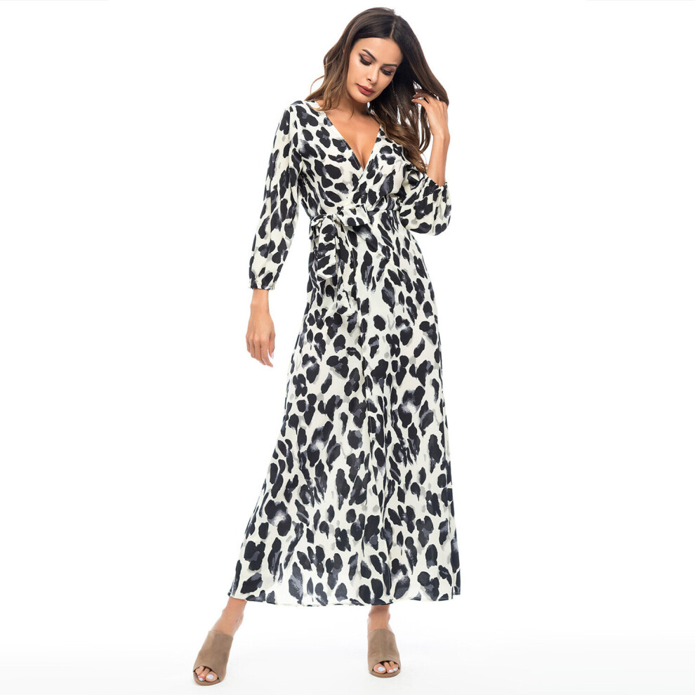Muslim Dress Middle East Arab Muslim V-neck Leopard Print Lace-up Dress Arabia Dubai Abaya Turkey Long Dress-image-OPC-PBQQ7FF-NEW