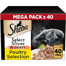 Sheba Select Slices Poultry Collection in Gravy 40 buste, cibo umido per gatti adulti, Megapack (40 x 85 g)