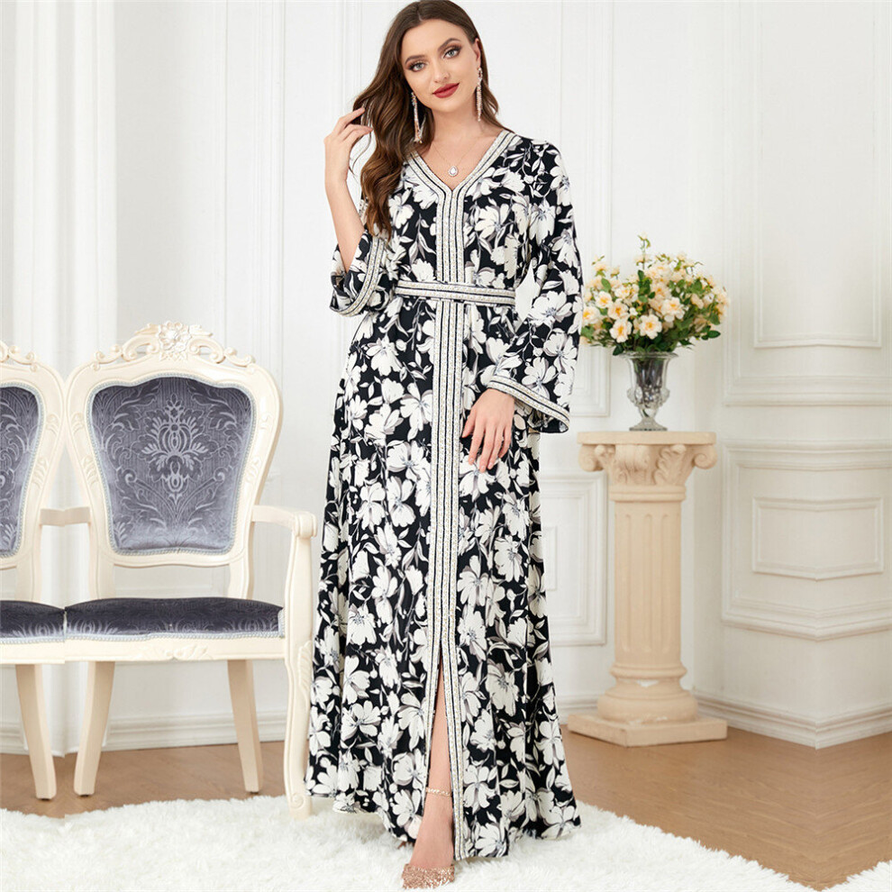 Floral Print Jalabiya Long Arabic Dress Casual Moroccan Braids Dubai Saudi Robe Abaya Muslim Women Party Evening Ramadan Kaftan-image-OPC-PBQQ8GK-NEW