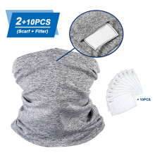 2 Seamless Scarf with 10 Filter Washable And Reusable Face Cover Multifunctional Neck Gaiter Headwear Headbands Bandana Non-Slip