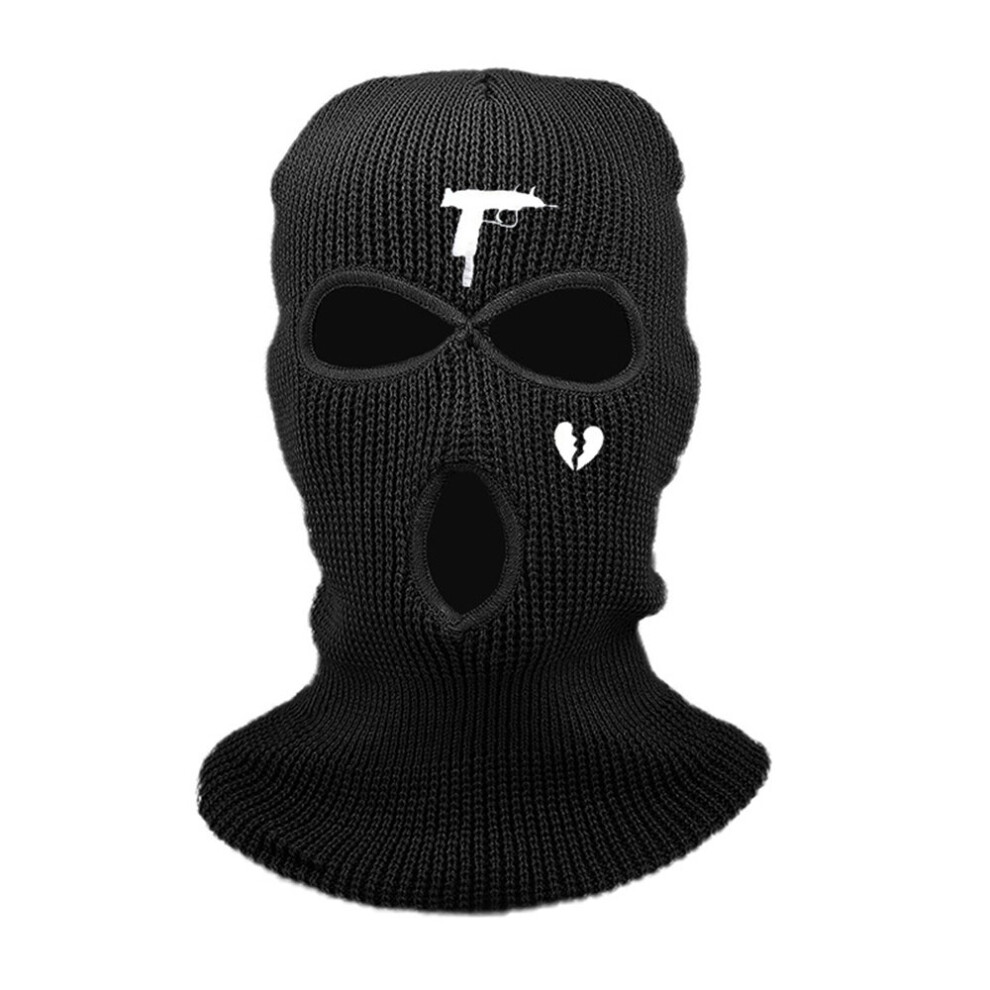 3Holes Winter Warm Unisex Balaclava Mask Hat Embroidery Full Face Mask Knitted Cycling Ski Snowboard Hat Cap Hip Hop Beanie Gift Multicoloured 885657945375