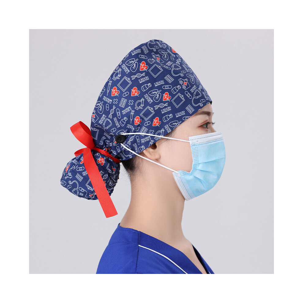 1Pcs Cotton Cartoon Print Hat Scrub Caps Unisex Surgical Hat Adjustable Work Cap Beauty Salon Nursing Cap 885657945085