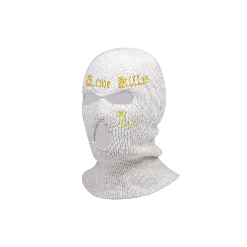 Newest Embroidery Mask Neon Balaclava 3-Hole Ski Mask Tactical Mask Full Face Mask Winter Hat Party Mask White 885657944583