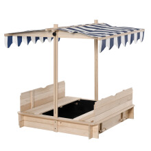 Outsunny Kids Square Wooden Sandpit Children Cabana Sandbox Outdoor