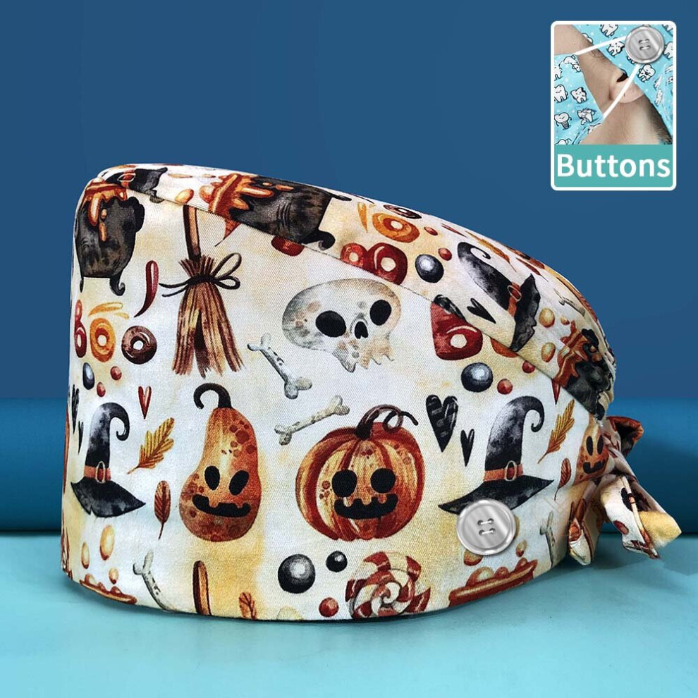 Laboratory Nursing Scrub Caps Skeleton Skull Printing Caps Adjustable Surgical Hats Working Cap For Women Men Scrub Hat 885657948352