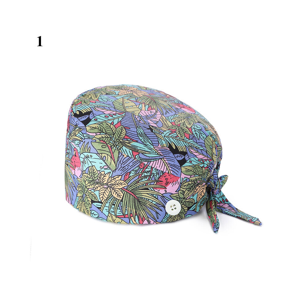 Floral Soft Hat Printing Nurse Sweat-Absorbent Head Wrap Towel Surgical Anti-Dirty Pure Cotton Cap With Button Scrub Cap 885657948499