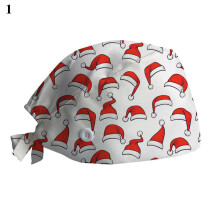 Scrub Cotton Nurse Hat Floral Bouffant Sanitary Cap with Sweatband Cartoon Printing Nursing Confortable Hat Christmas Hat