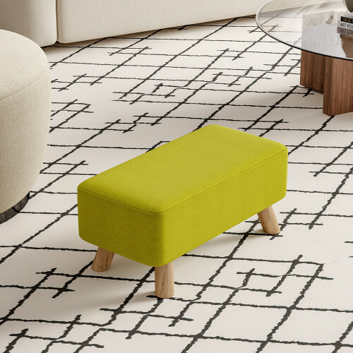 Living And Home Rectangular Tofu-shaped Footrest with Solid Wooden Legs